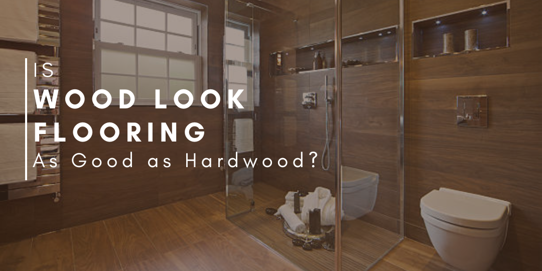 Image is showing Bathroom with Shower, Bathing Area, Wood Look Tiles installed in Bathroom, Wood Brown colored floors