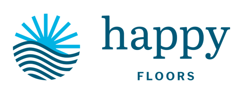 Happy Floors Logo, Image is showing Happy Floors Logo in Black and White colors and fonts