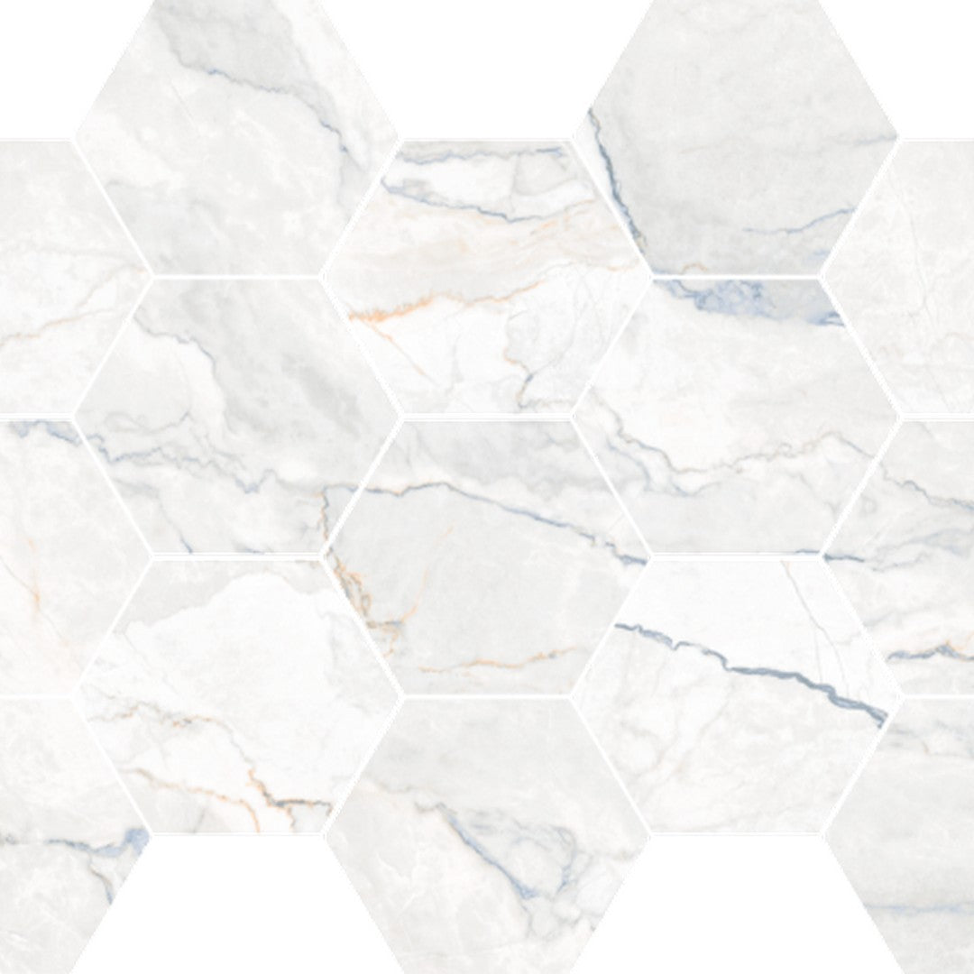 Happy Floors Statik 10" x 14" Natural Porcelain Hexagon Mosaic