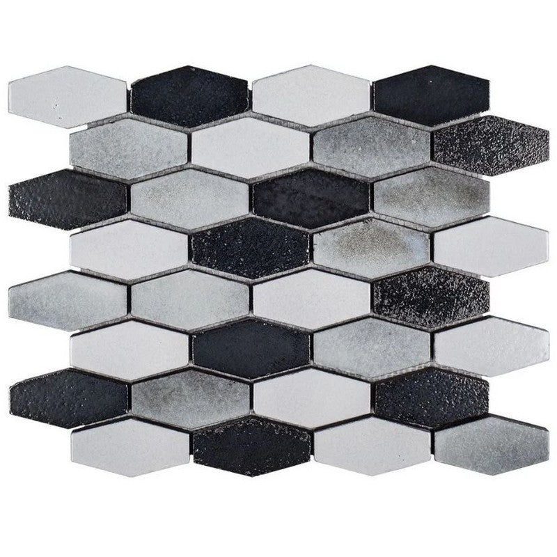Jeffrey Court Ashland & Halsted 10.63" x 12.13" Gloss Elongated Hexagon Basalt Mosaic
