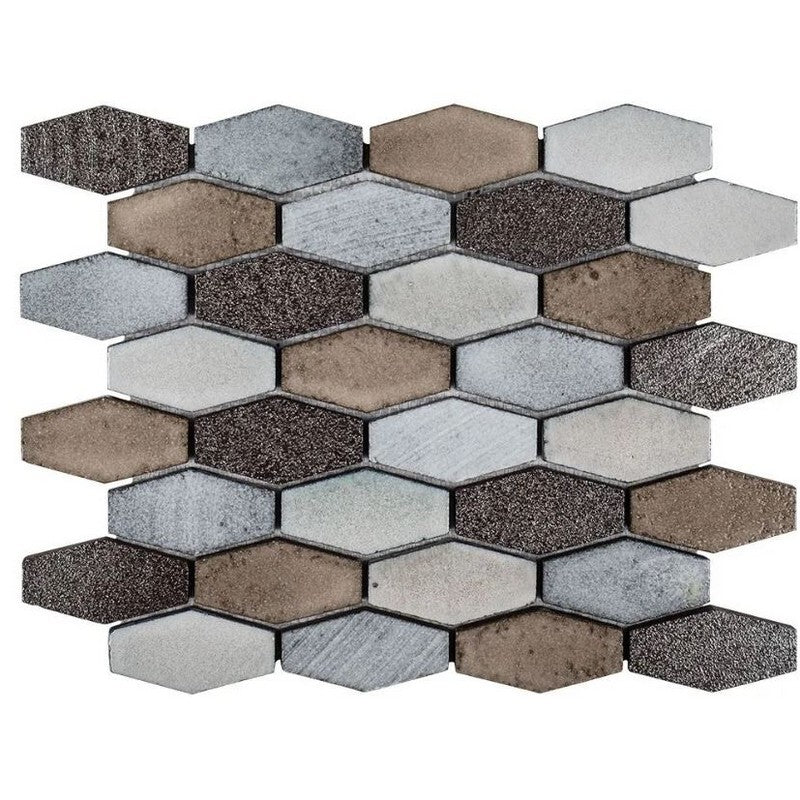 Jeffrey Court Ashland & Halsted 10.63" x 12.13" Gloss Elongated Hexagon Basalt Mosaic