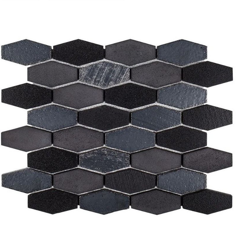 Jeffrey Court Ashland & Halsted 10.63" x 12.13" Gloss Elongated Hexagon Basalt Mosaic