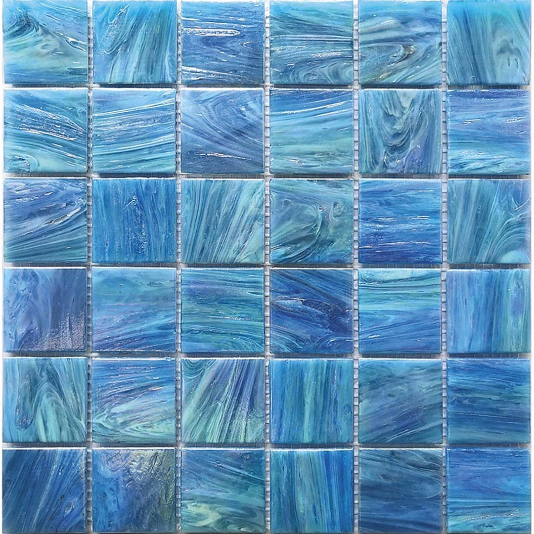 MiR Alma Solid Color Mix Stella Blue 12" x 12" Glass 2" Mosaic