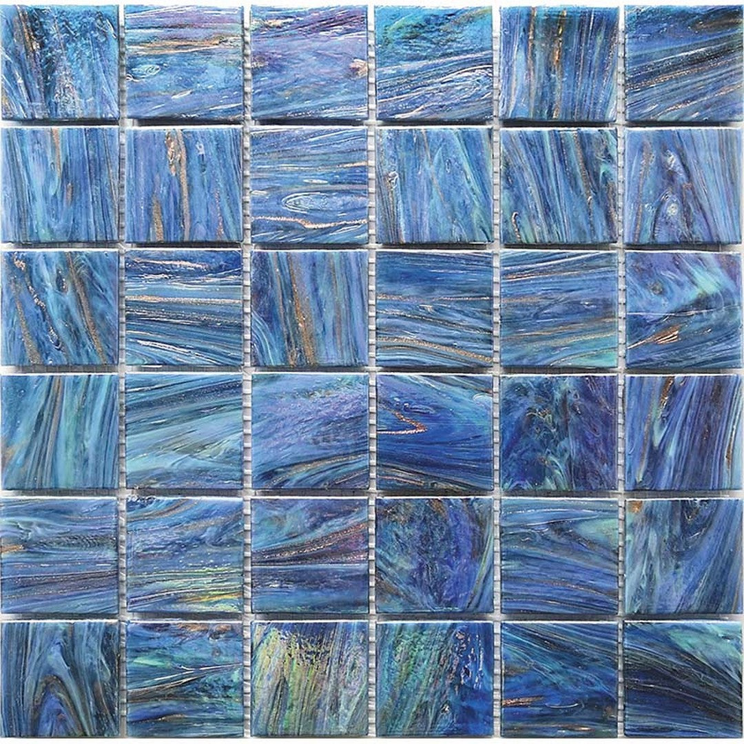 MiR Alma Solid Color Mix Stella Blue 12" x 12" Glass 2" Mosaic