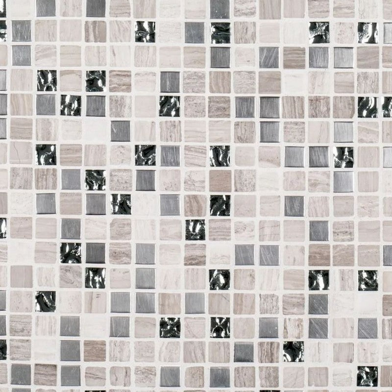 Jeffrey Court Steam Stone 11.75" x 11.75" Honed Platinum Stone & Glass Mosaic