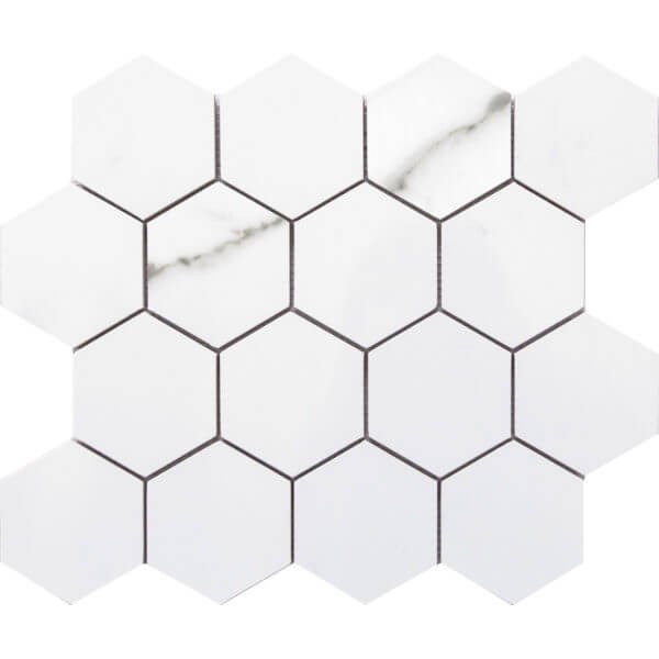 Happy Floors Statuario 11" x 13" Interlocking Natural Porcelain Hexagon Mosaic