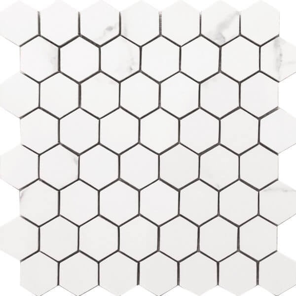 Happy Floors Statuario 10.5" x 11" Interlocking Natural Porcelain Small Hexagon Mosaic