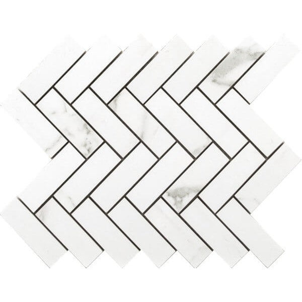 Happy Floors Statuario 9" x 12" Interlocking Natural Porcelain Herringbone Mosaic