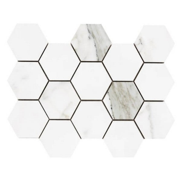 Happy Floors Statuario Luxe 11" x 13" Interlocking Polished Porcelain Large Hexagon Mosaic