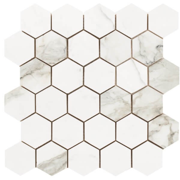Happy Floors Statuario Luxe 10.5" x 11" Interlocking Polished Porcelain Small Hexagon Mosaic