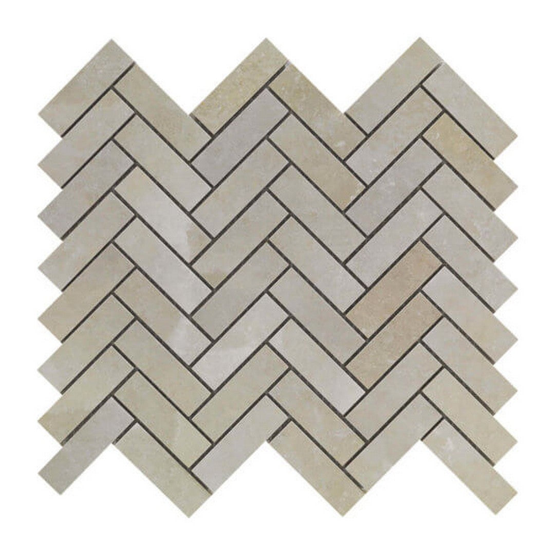 Happy Floors Salt Stone 11" x 13" Square Matte Porcelain Herringbone Mosaic