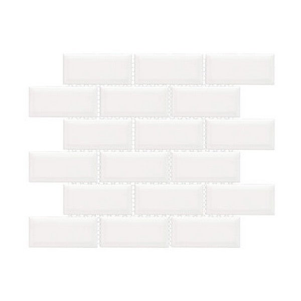 Happy Floors Artisan 11.5" x 11.5" Beveled Glossy Porcelain 2x4" Beveled Brick Mosaic