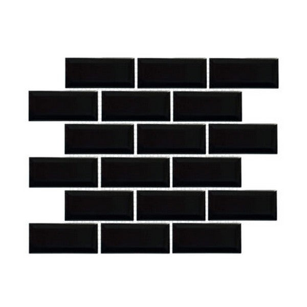 Happy Floors Artisan 11.5" x 11.5" Beveled Glossy Porcelain 2x4" Beveled Brick Mosaic