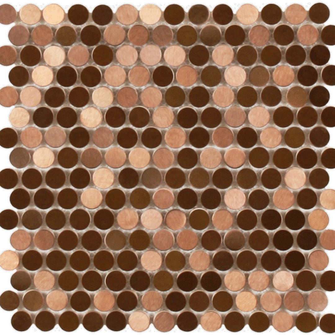 Maniscalco Stone Perth Metal Penny Rounds 11.2" x 11.5" Brushed Stainless Steel & Ceramic Mosaic