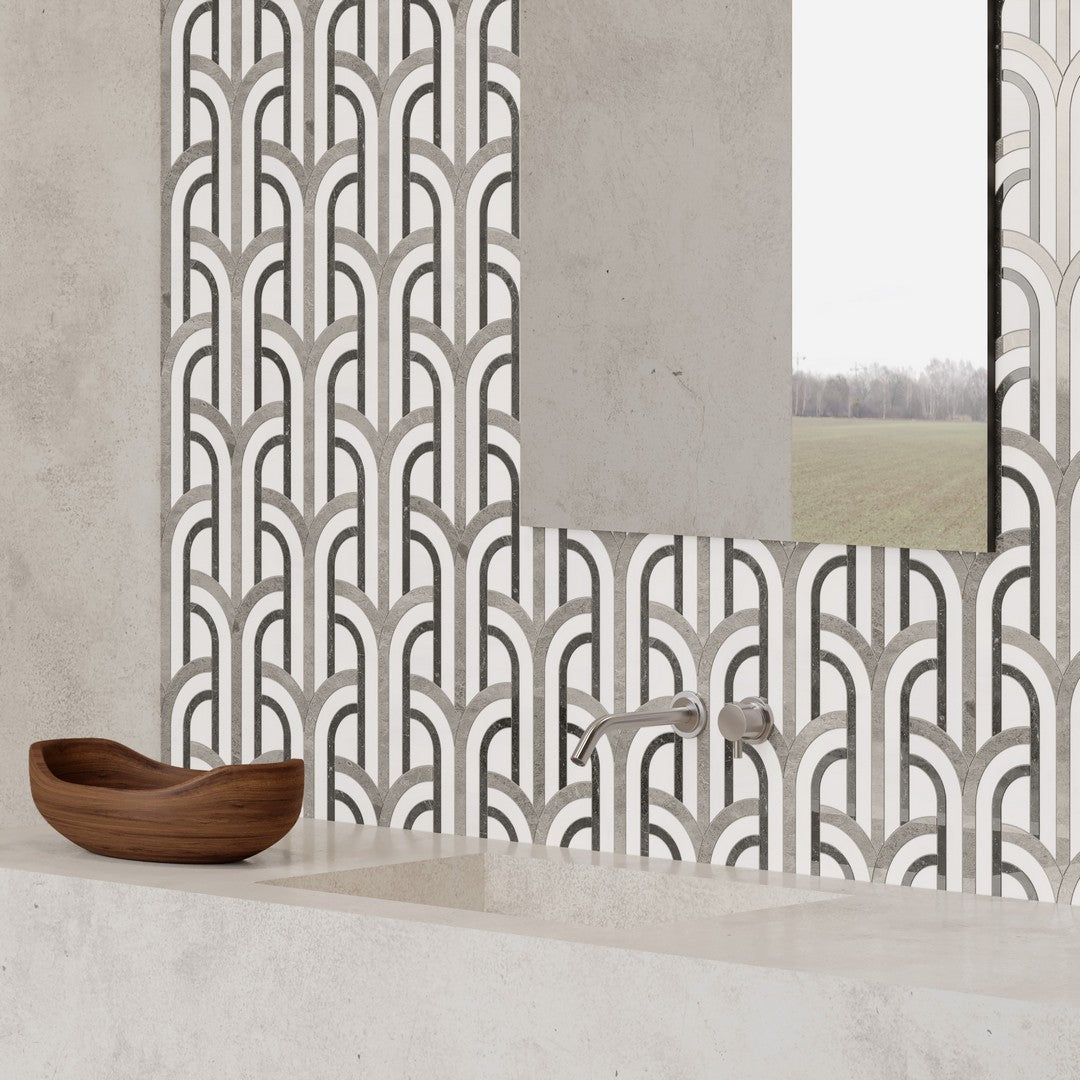 Anatolia-Utopio-Florence-11-x-12-Polished-&-Honed-Marble-Scalloped-Mosaic-Mist