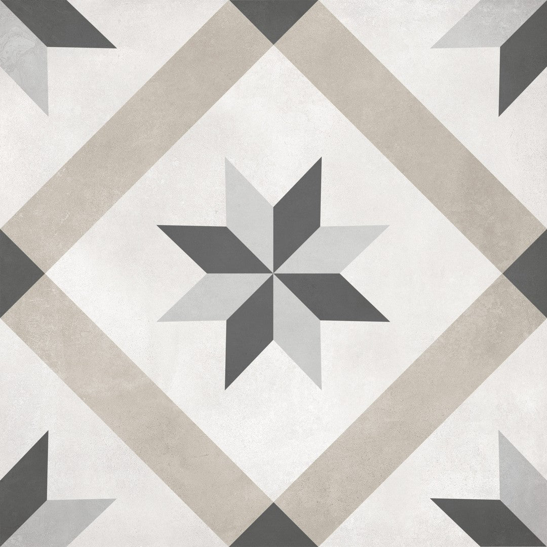 Tesoro Form 8" x 8" Pressed Matte Compass Deco Porcelain Tile
