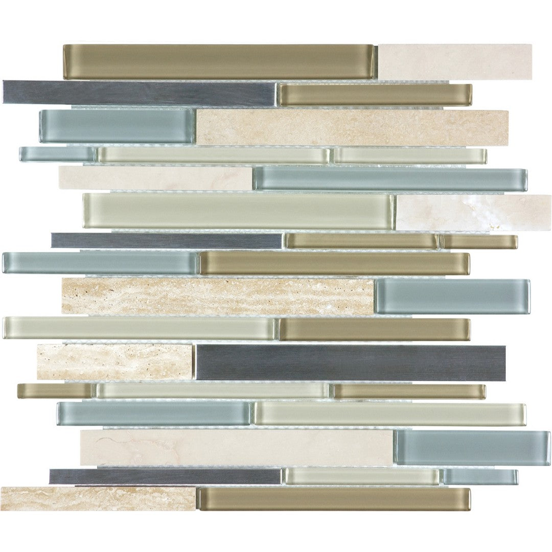 Tesoro Glass-Stone-Stainless 12" x 12" Linear Blend Mosaic