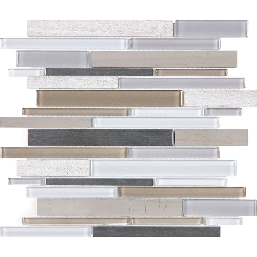 Tesoro Glass-Stone-Stainless 12" x 12" Linear Blend Mosaic