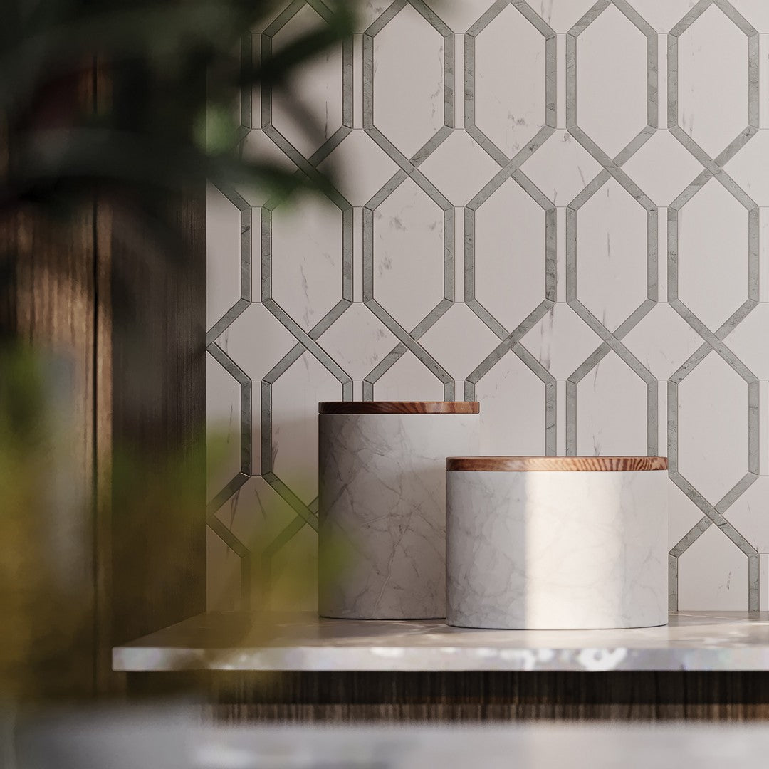 Tesoro-La-Marca-13.75-x-11.75-Rectified-Polished-Modella-Porcelain-Mosaic-Statuario-Nuovo