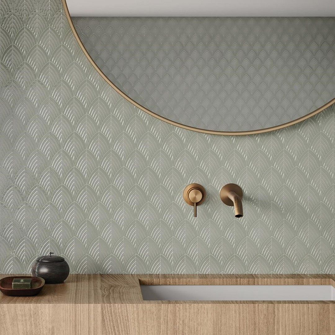 Tesoro-Soho-13.25-x-10.75-Pressed--Porcelain-Scallop-Mosaic-Soft-Sage