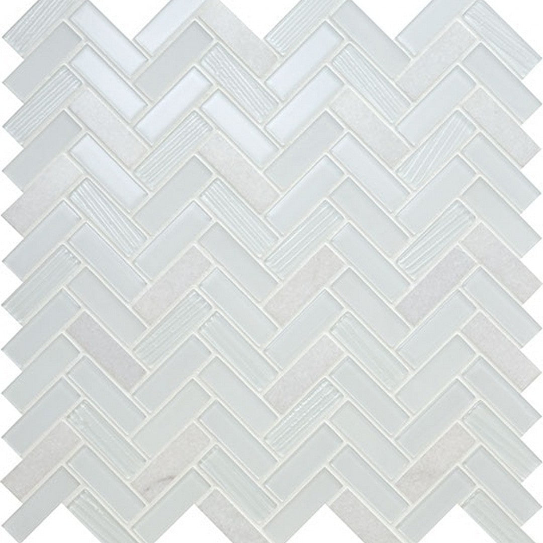 American Olean Serentina 11.5" x 12.75" Glossy Glass & Stone Herringbone Mosaic