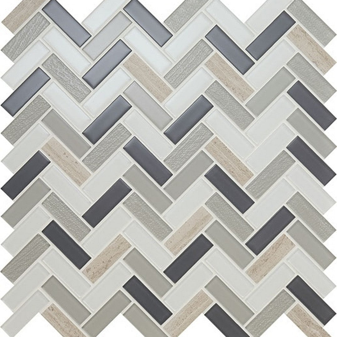 American Olean Serentina 11.5" x 12.75" Glossy Glass & Stone Herringbone Mosaic