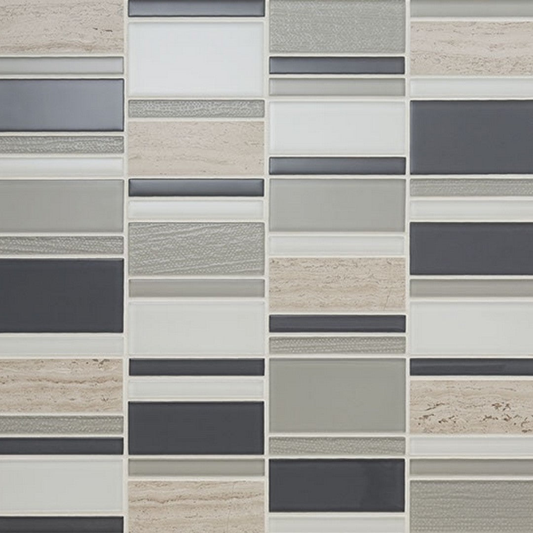 American Olean Serentina 12.25" x 11.88" Glossy Glass & Stone Block Random Mosaic