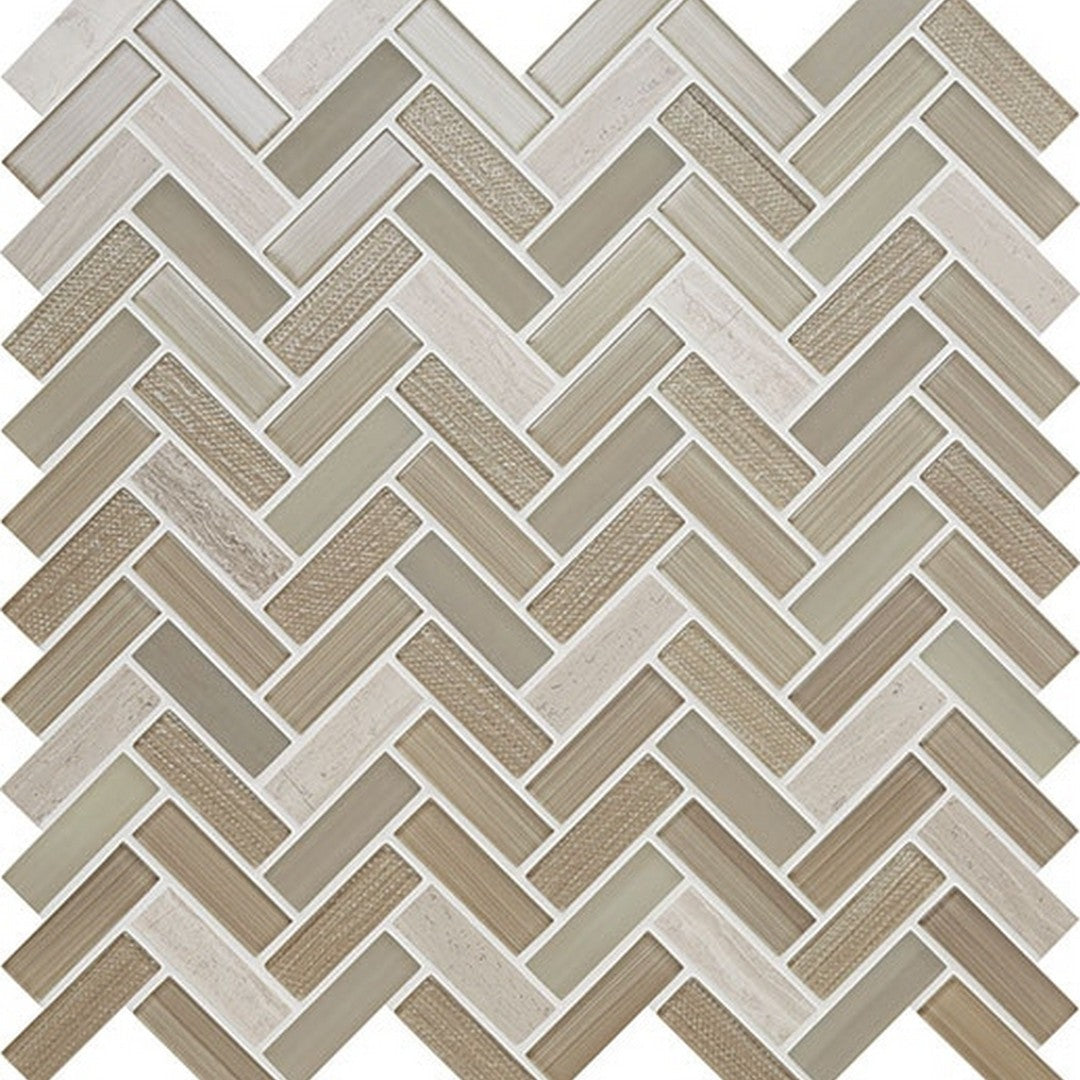 American Olean Serentina 11.5" x 12.75" Glossy Glass & Stone Herringbone Mosaic