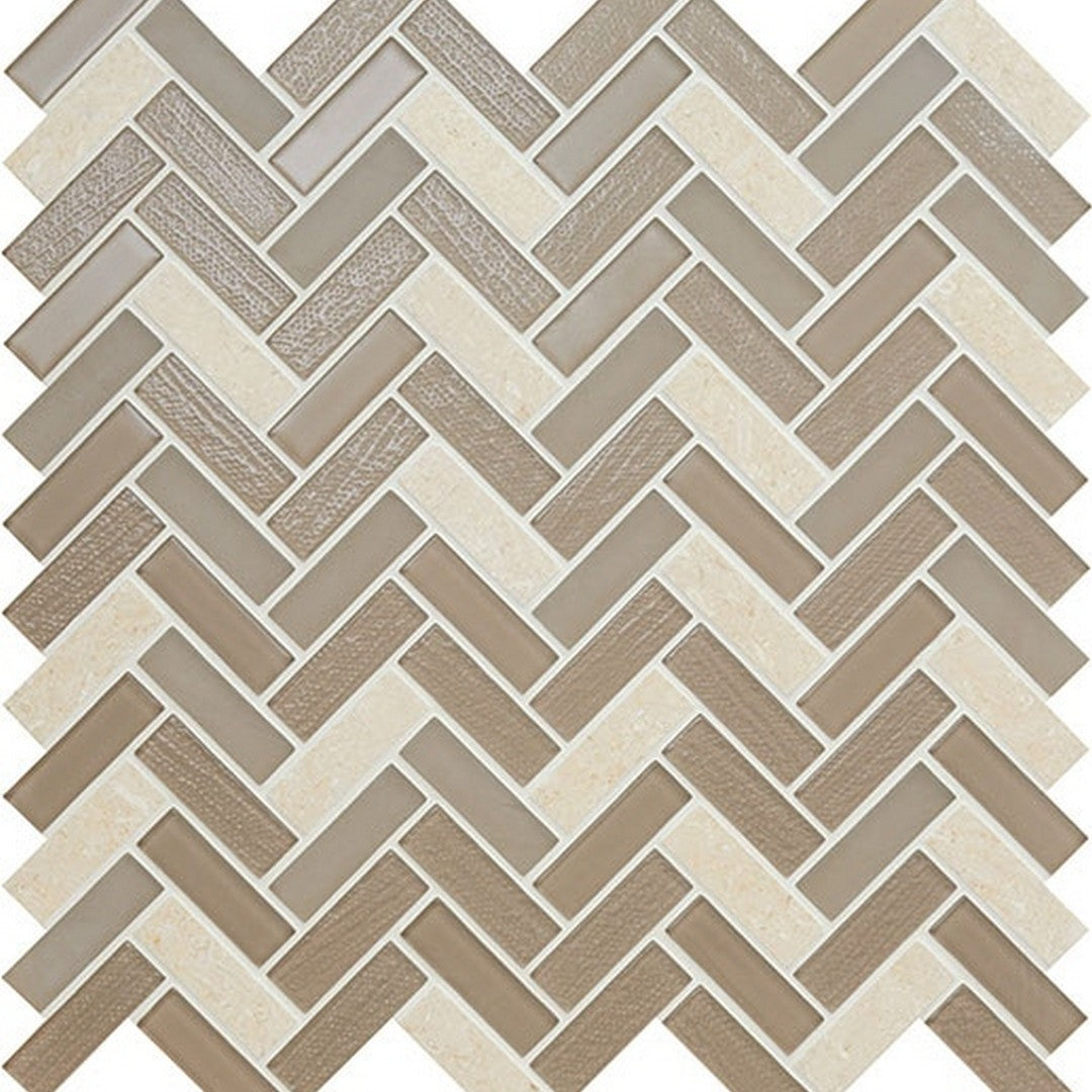 American Olean Serentina 11.5" x 12.75" Glossy Glass & Stone Herringbone Mosaic