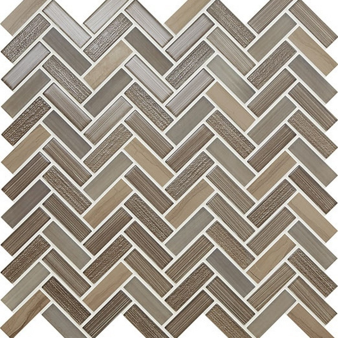 American Olean Serentina 11.5" x 12.75" Glossy Glass & Stone Herringbone Mosaic