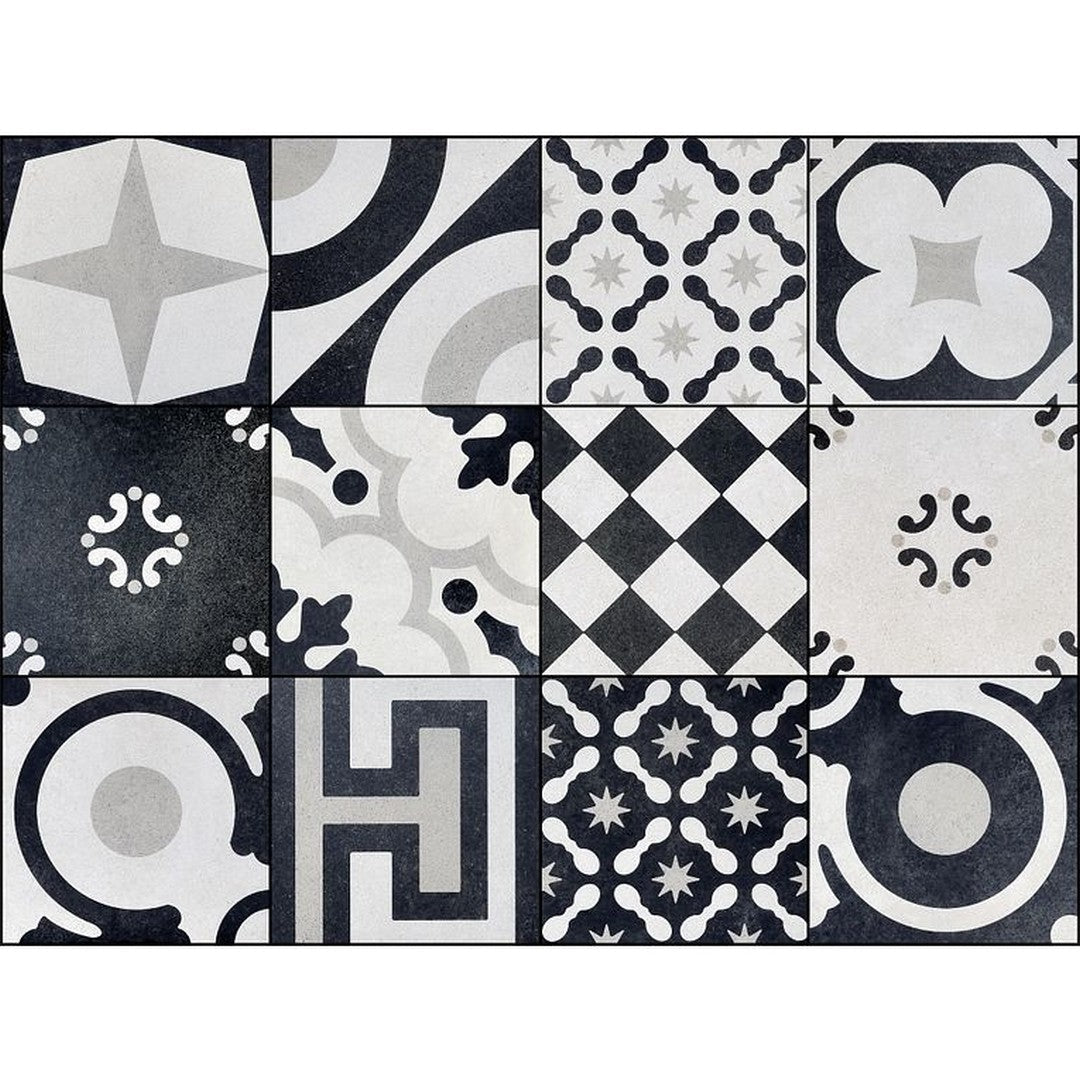 Arizona Cementine B&W 8" x 8" Natural Rectified Glazed Porcelain Deco Tile