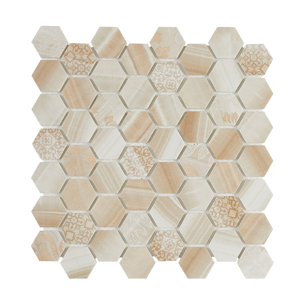 Lungarno Artisan 11.25" x 11.25" Pressed Matte Glass 2" Hex Mosaic