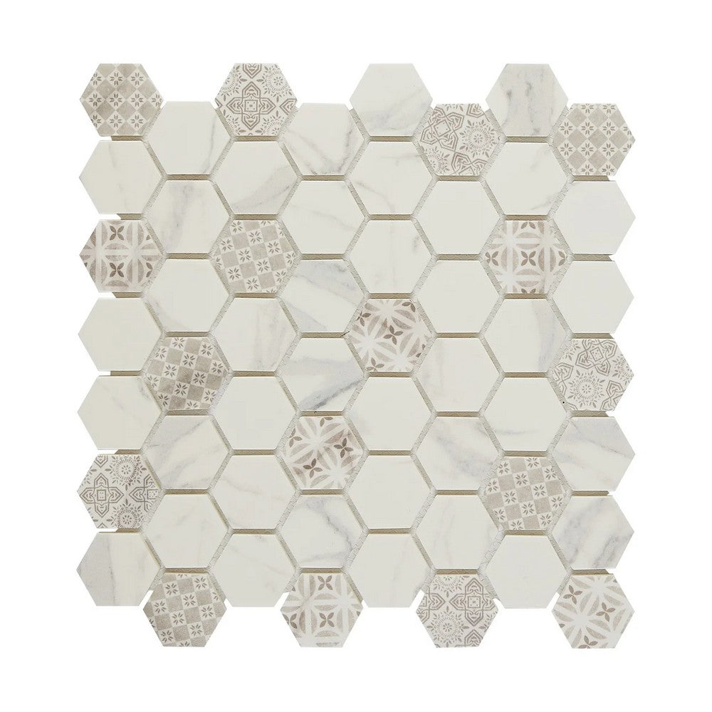 Lungarno Artisan 11.25" x 11.25" Pressed Matte Glass 2" Hex Mosaic
