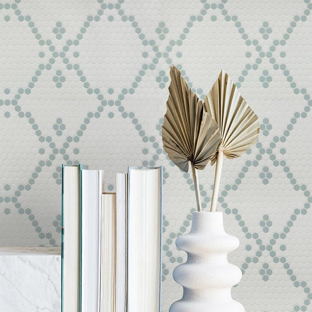 Arizona-Geometro-2.0-Bisou-13-x-13-Matte-Rectified-Glass-Hexagon-Mosaic-Dawn