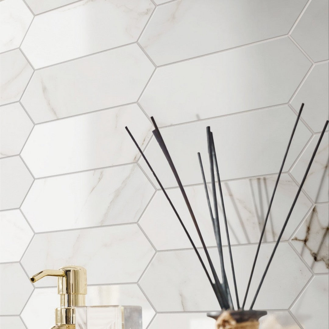 Florida Tile Precious 12" x 12" Ceramic Matte | Glossy Marble Mosaic Calacatta