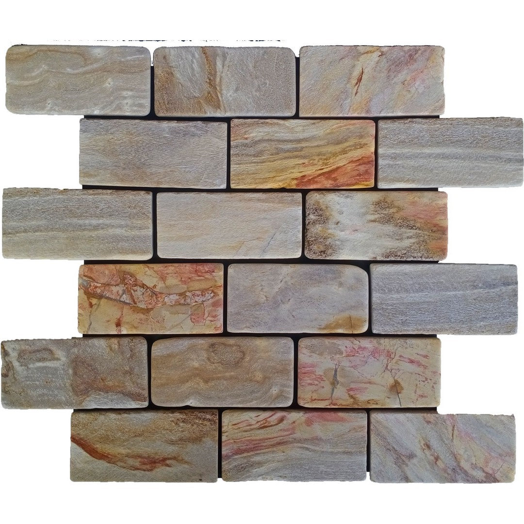 Bati Orient Ancient 12" x 12" Fossil Wood Stone 2x4" Brick Mosaic