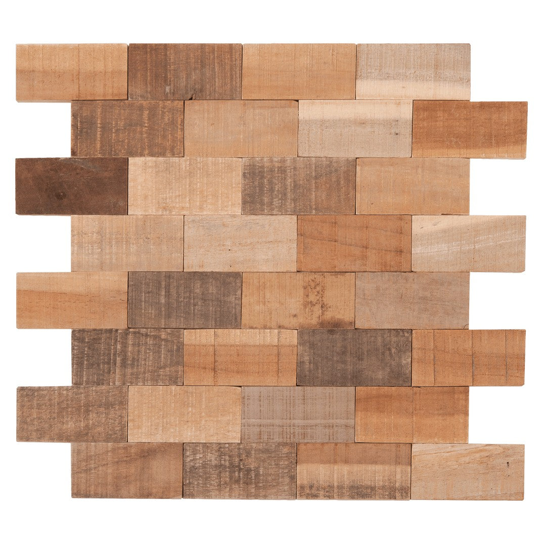 Bati Orient Linear Glass 13" x 14.4" Interlocking Wood Brick Mosaic