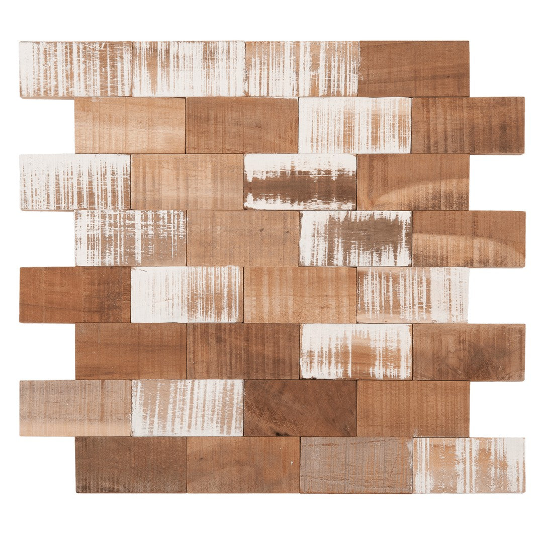 Bati Orient Linear Glass 13" x 14.4" Interlocking Wood Brick Mosaic