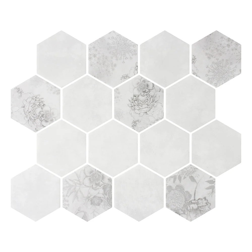Lungarno Botanicals 10.20" x 11.73" Pressed Matte Glass 3" Hex Mosaic