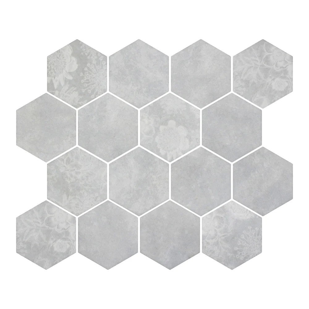 Lungarno Botanicals 10.20" x 11.73" Pressed Matte Glass 3" Hex Mosaic