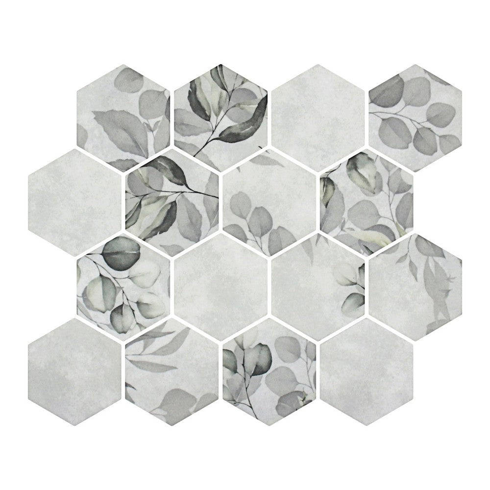 Lungarno Botanicals 10.20" x 11.73" Pressed Matte Glass 3" Hex Mosaic