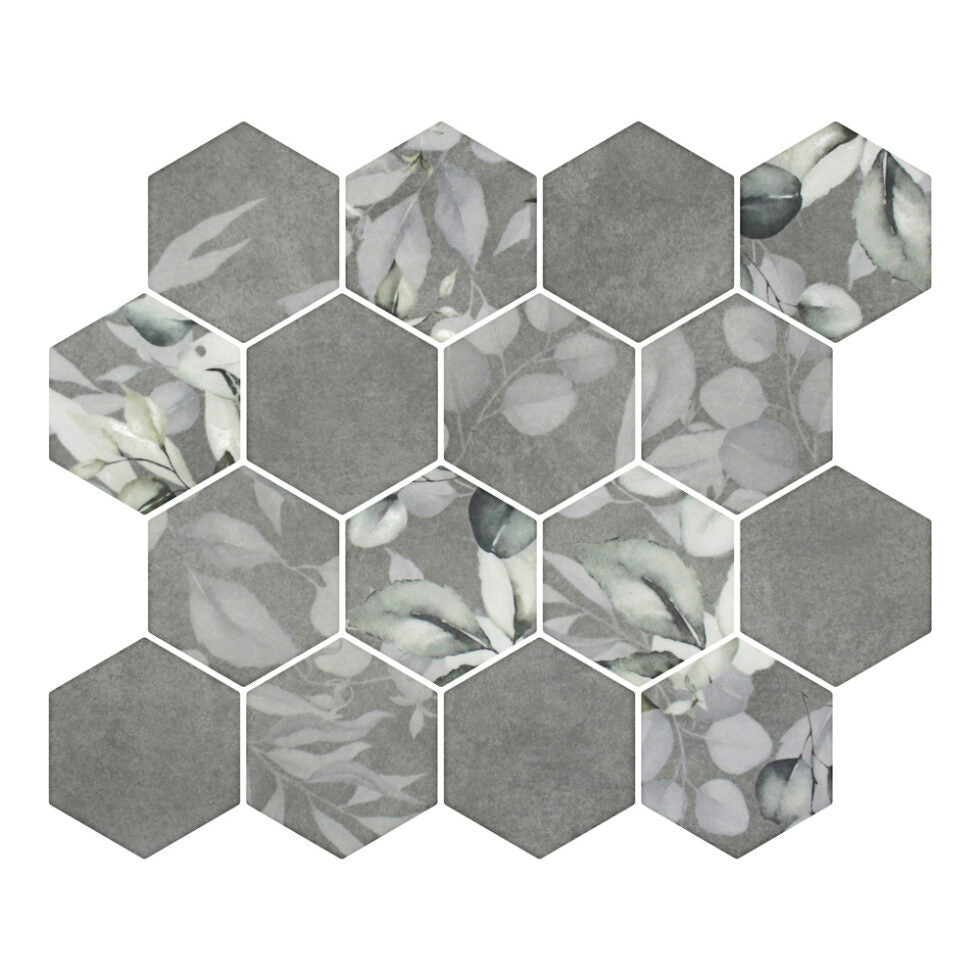 Lungarno Botanicals 10.20" x 11.73" Pressed Matte Glass 3" Hex Mosaic