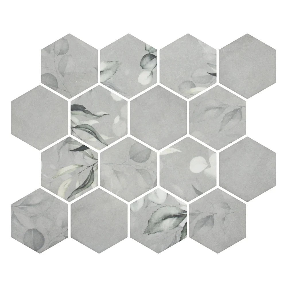 Lungarno Botanicals 10.20" x 11.73" Pressed Matte Glass 3" Hex Mosaic