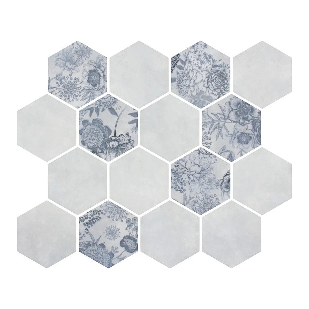 Lungarno Botanicals 10.20" x 11.73" Pressed Matte Glass 3" Hex Mosaic