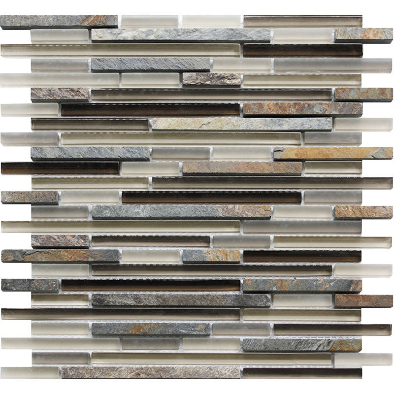 MiR Cascades 11.8" x 11.8" Glass & Stone Linear Mosaic