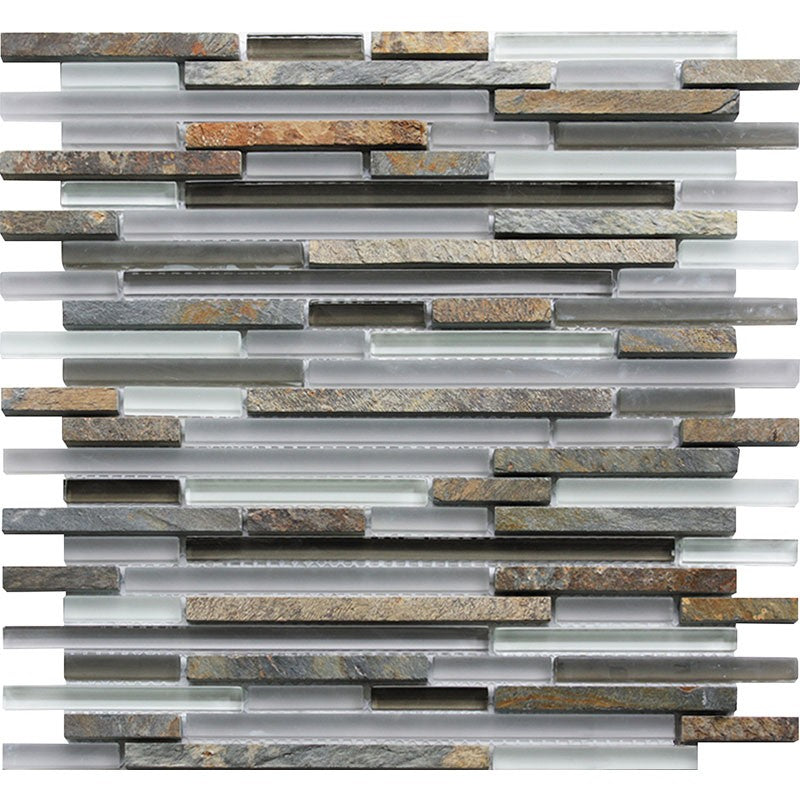 MiR Cascades 11.8" x 11.8" Glass & Stone Linear Mosaic