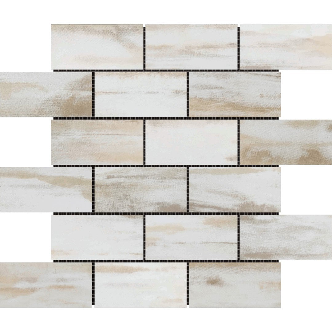 Bati Orient Wood Series 12" x 12" Glazed Ceramic 2x4" Brick Mosaic