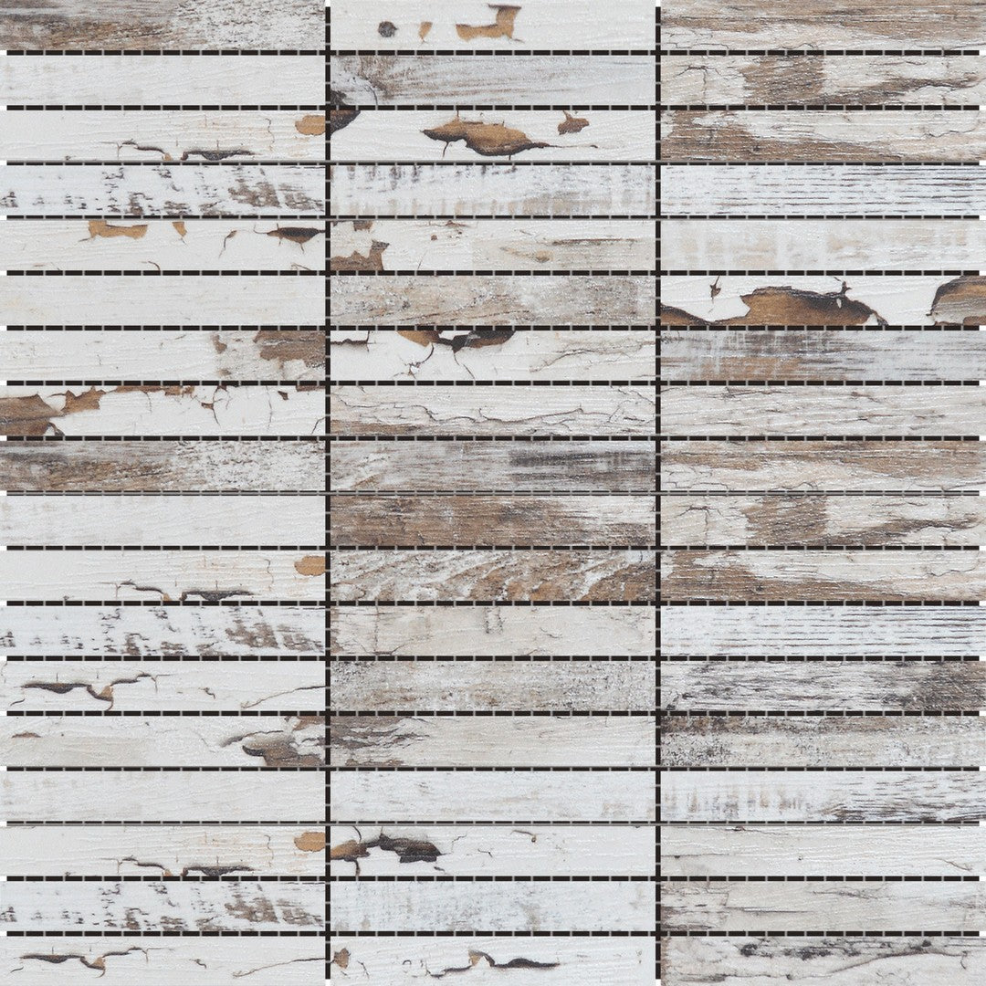Bati Orient Wood Series 12" x 12" Ceramic 0.7x4" Wood Rectangles Mosaic
