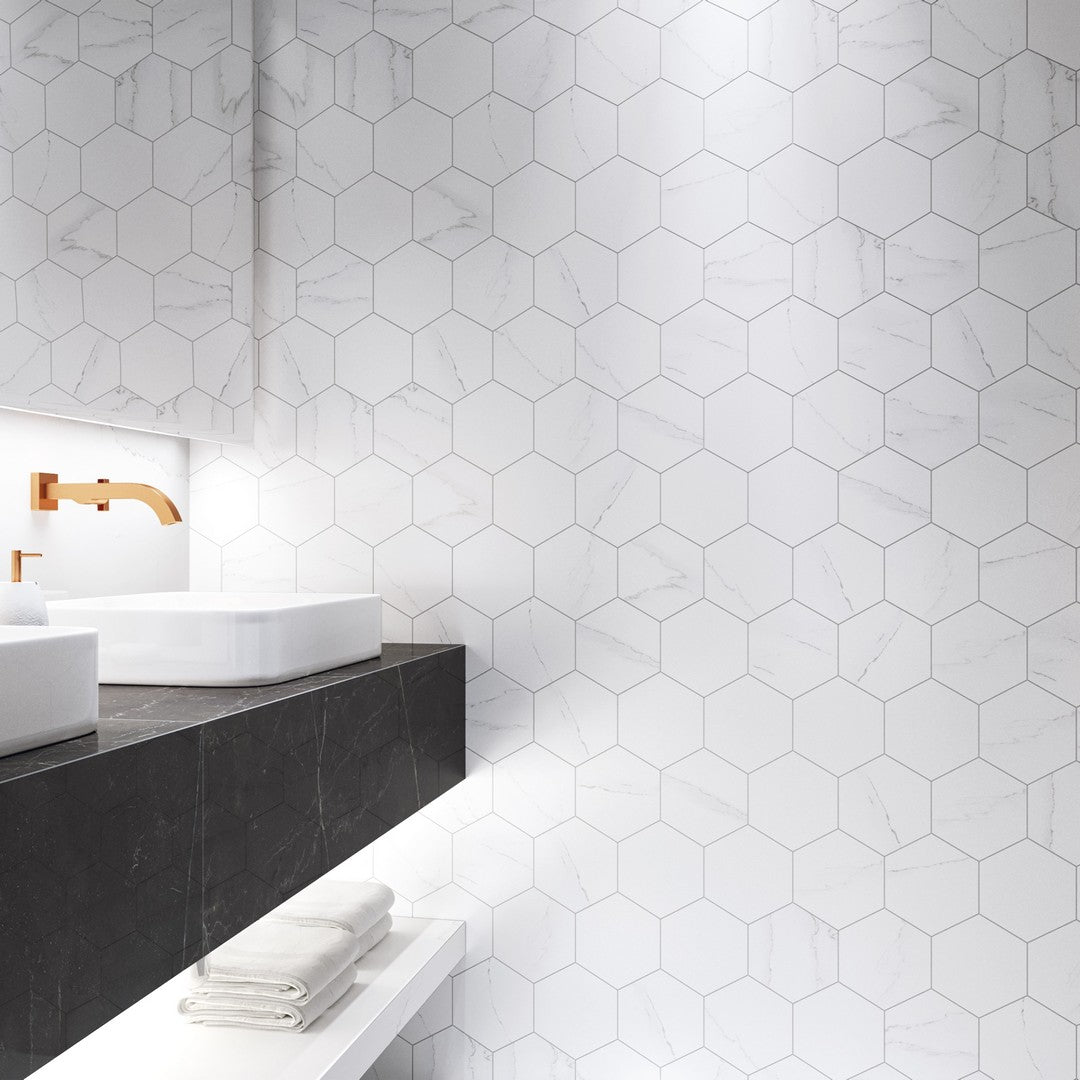 Tesoro-Lumina-7-x-7-Pressed-Porcelain-Hexagon-Tile-Carrara
