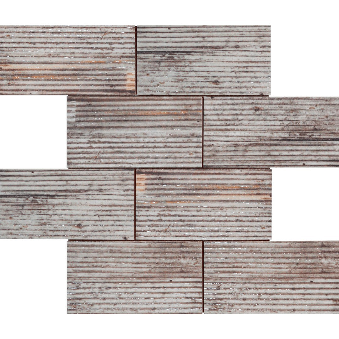 Bati Orient Industrial 12" x 12" Glazed Ceramic 2.8x6" Linear Relief Pattern Mosaic